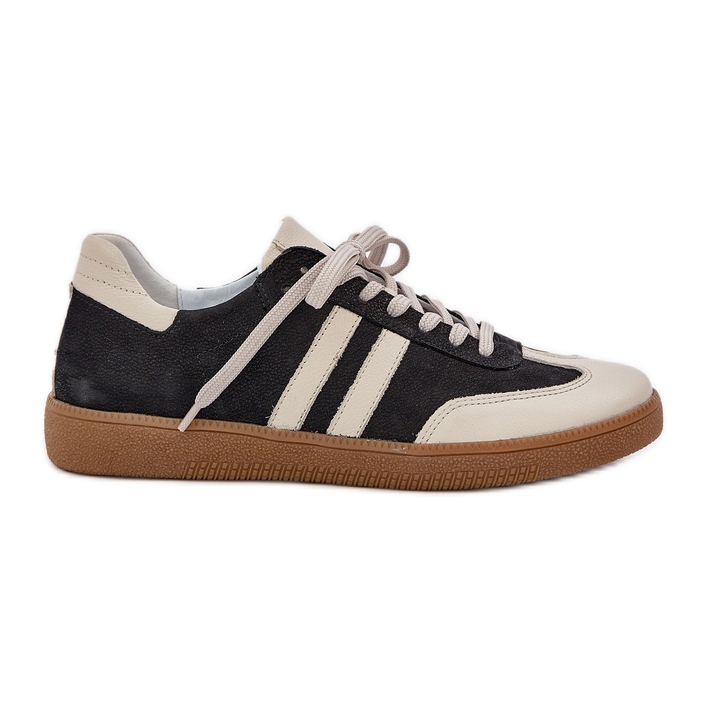 Zazoo N1068 Feates de cuero Low Women's Black Sneakers negro