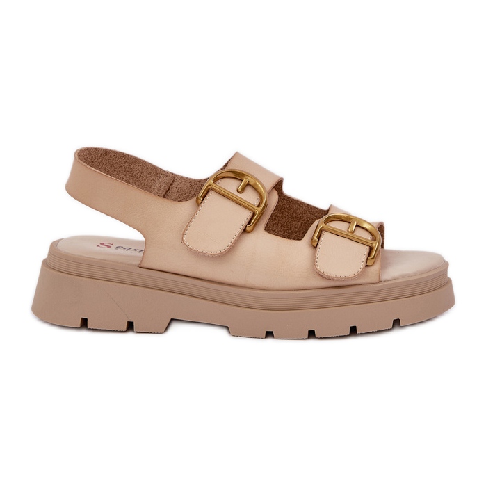 Sandalias de cuero ecológica con hebillas beige