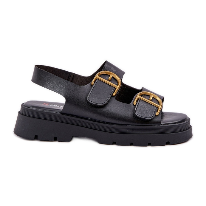 Sandalias de cuero ecológica con abrazaderas negras negro