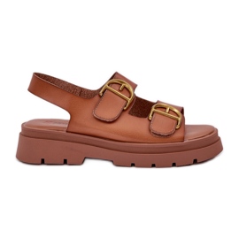 Sandalias de cuero ecológica con hebillas de camello marrón