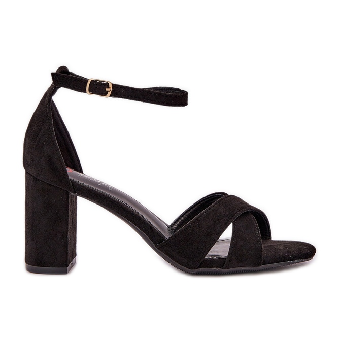 Sandalias en el talón del bar con Eco Suede Black negro