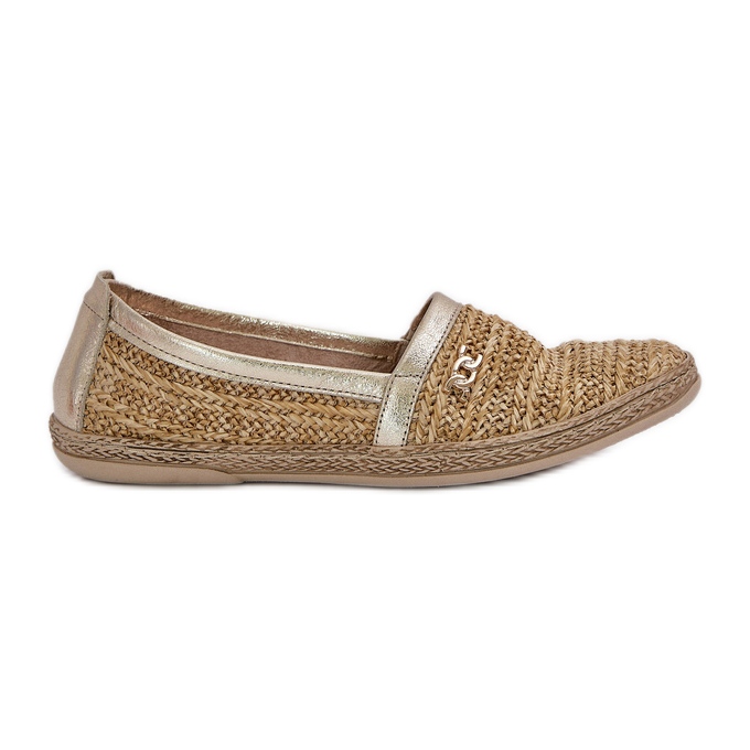 Elegantes alpargatas de cuero con una trenza beige y dorada de Zazoo 10178