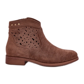 Botas abiertas para mujeres de tacón plano S.Barski Hy51-113 Brown marrón