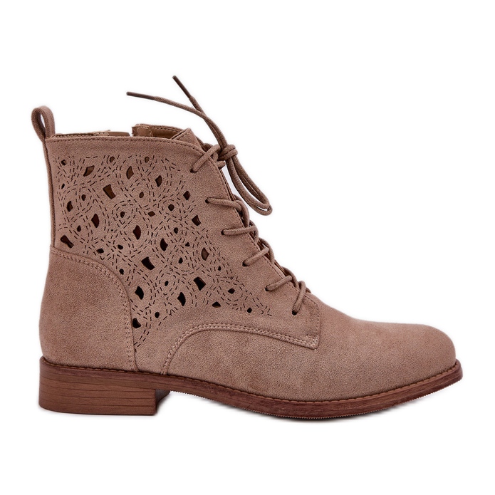 S.Barski Botas de lacee de gamuza con un patrón de trabajo abierto S. Barski Hy51-136 beige