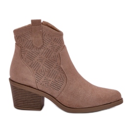 S.Barski Botas de vaquero para el Eco Suede Openwork Zip beige