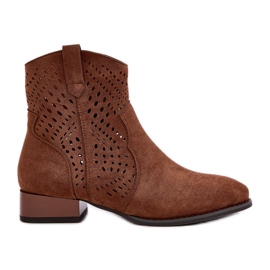 Jezzi Botas abiertas para mujeres de baja tacón marrón Jezzi Botas abiertas para mujeres de baja tacón marrón
