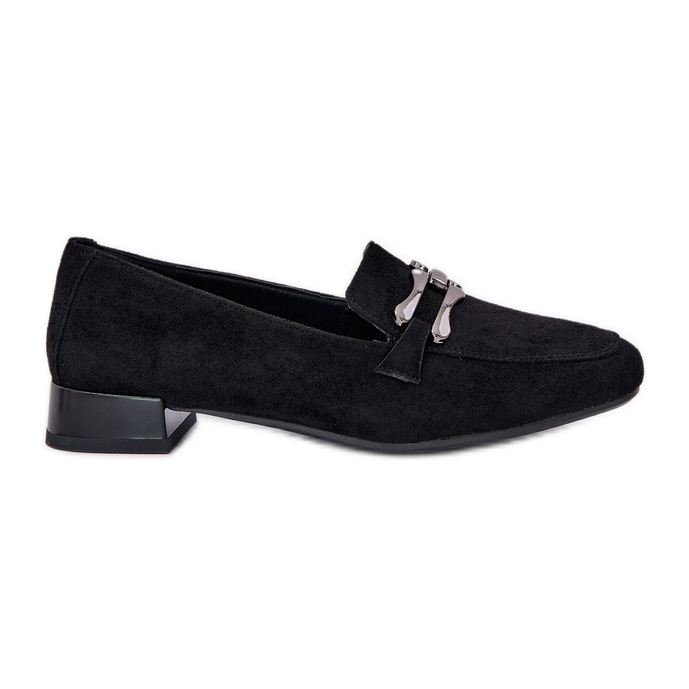 Mocasines con un adorno en un delicado tacón eco de gamuza negro