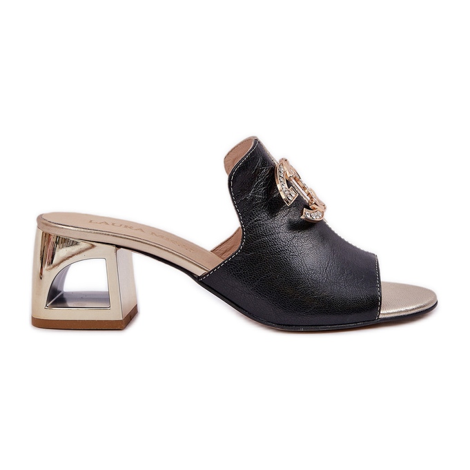 Elegantes tacones de cuero Laura Messi 2875 Negro y oro