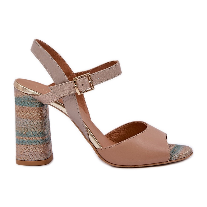 Sandalias elegantes de cuero en la publicación de Laura Messi 2136 Dark -earing beige