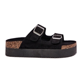Zapatillas para mujeres en una plataforma masiva con hebillas negras negro Zapatillas para mujeres en una plataforma masiva con hebillas negras negro