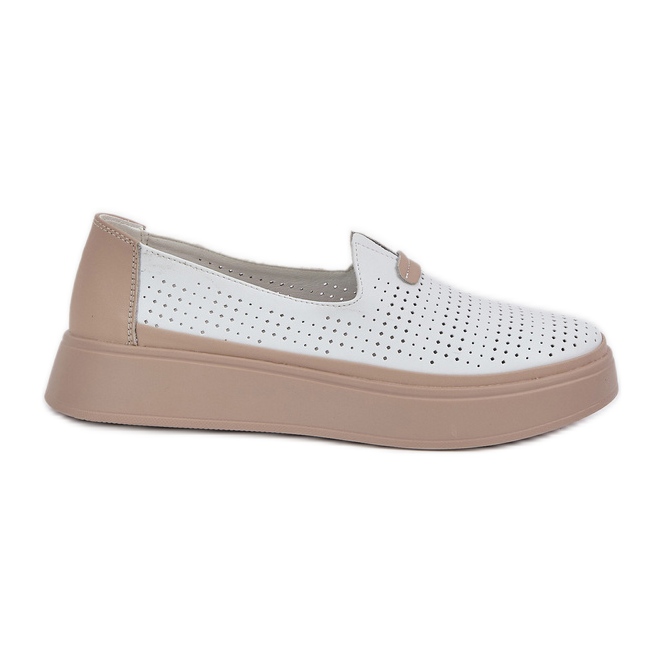 Zapatos de mujer de cuero de cuero abierto en la plataforma y cuñas blancas blanco