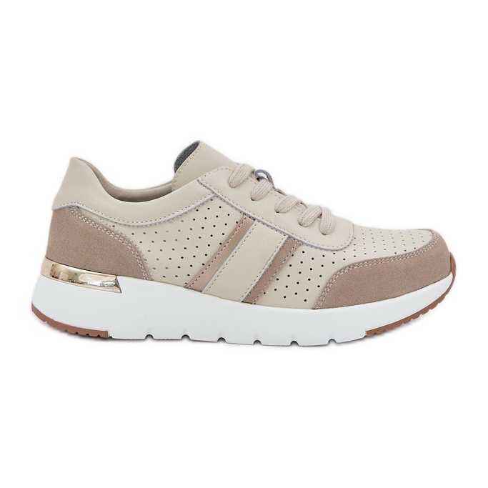 Zapatillas de deporte de cuero ligero zapatos deportivos femeninos beige