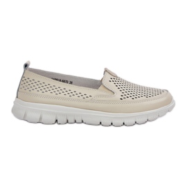 Mocasines para mujeres de cuero ligero en la plataforma beige