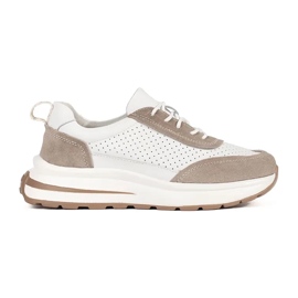 Goodin Zapatos deportivos de cuero Openwork en una espesa suela de beige blanco