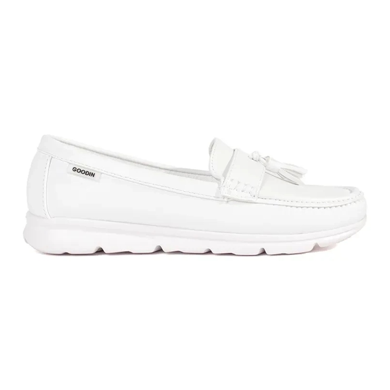 Goodin Mocasines blancos con flecos en una cuña baja