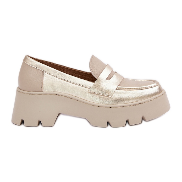 Zazoo Mocasines de cuero para mujer de ceñudo plano dorados