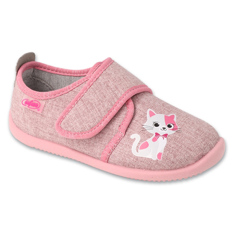 Pantuflas infantiles befado con aplicación de piel gatito 902Y041 rosa rosado