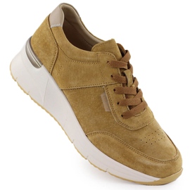 Zapatillas de cuero en cuñas camel sergio leone sp104 beige