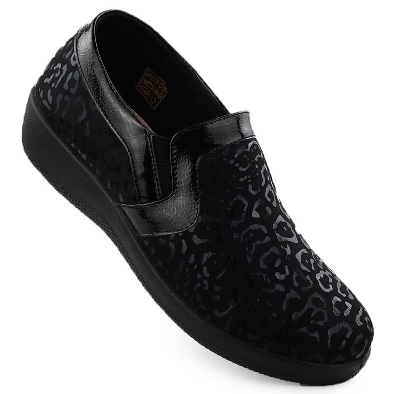 Los cómodos zapatos de mujer en el estampado de leopardo insertado Unisoft 8910 negro Los cómodos zapatos de mujer en el estampado de leopardo insertado Unisoft 8910 negro