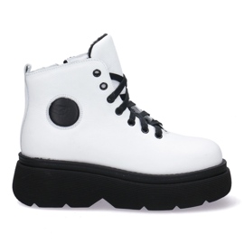 KOMODO Botas de cuero para mujeres en el grueso suela Pollonus White 5-1567-004 blanco