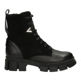 Polbut Botas de cuero aisladas para mujeres Pollonus Black Verona+Velor 5-1583-002 negro