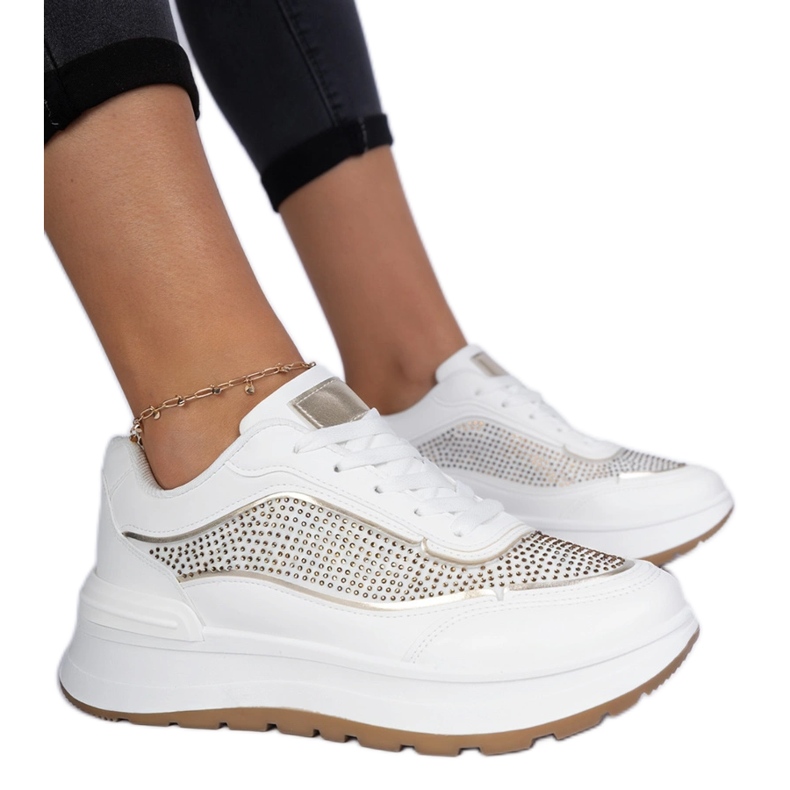 Zapatillas de deporte para mujeres blancas con circones blanco