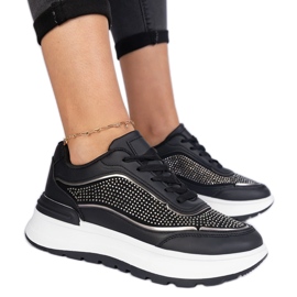 Zapatillas de deporte para mujeres negras con circones negro Zapatillas de deporte para mujeres negras con circones negro
