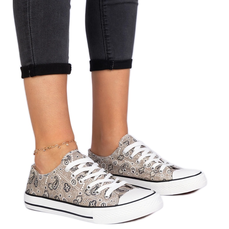 Zapatillas de deporte de material de mujer marrón en estilo azteca
