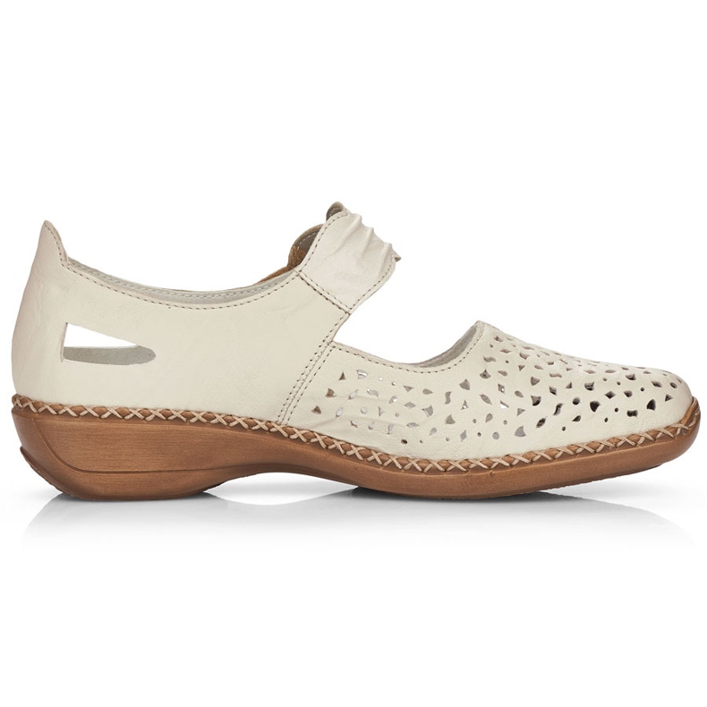 Zapatos de cuero para mujeres con velcro beige rieker 41399-14