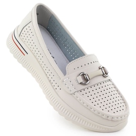 Zapatos de cuero a puertas, mocasines beige Vinceza 95331