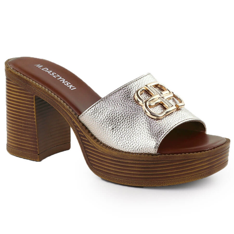 Zapatillas para mujeres en el puesto y plataforma Złote M. Daszyński MR24146-3 dorado