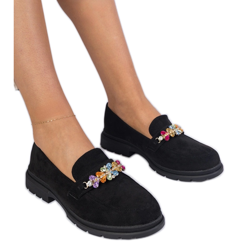 Mocasines de mujeres negras decoradas con piedras negro