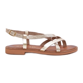 Sandalias planas de cuero con rayas de oro Zazoo 40429 entrelazadas dorado