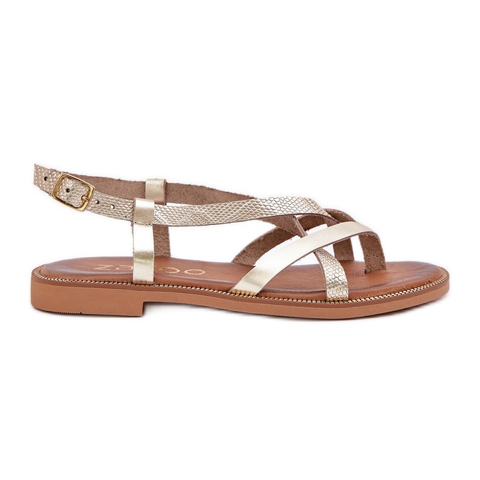 Sandalias planas de cuero con rayas de oro Zazoo 40429 entrelazadas dorado