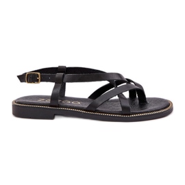 Sandalias planas de cuero con correas negras Zazoo 40429 entrelazadas negro