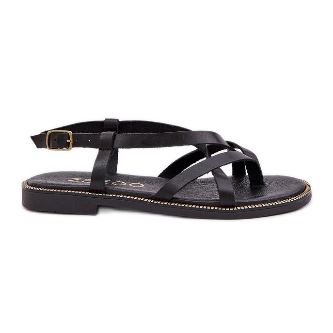 Sandalias planas de cuero con correas negras Zazoo 40429 entrelazadas negro