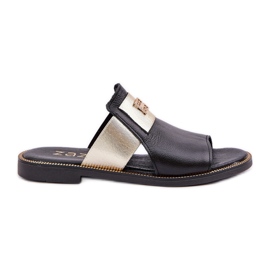 Elegantes chanclas de cuero natural Zazoo 40423 Negro