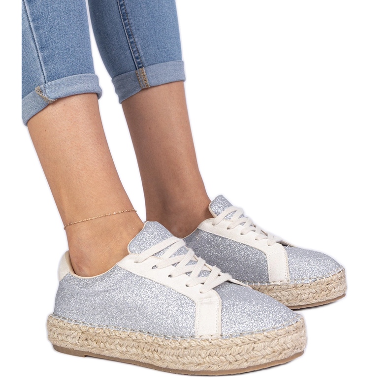 Silver Women's Apartrilles decoradas con brillo plata