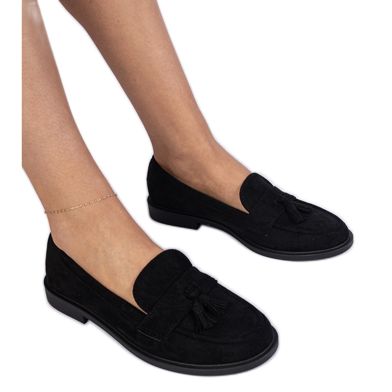 Mocasines de mujeres negras de Ekozamsz con flecos negro