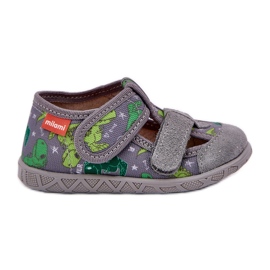 Zapatillas para niños para velcro en dinosaurios grises verdes