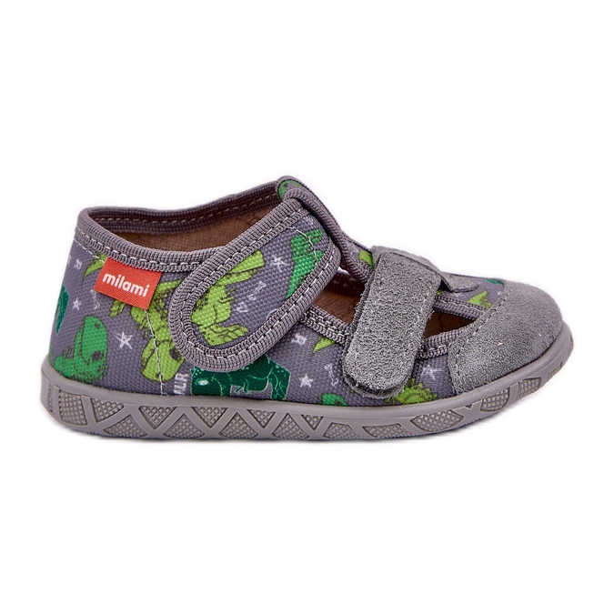 Zapatillas para niños para velcro en dinosaurios grises verdes