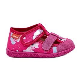 Zapatillas para niños para velcro en unicornio fucsia rosado