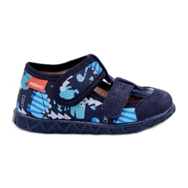 Zapatillas para niños para velcro con dinosaurios azul marino