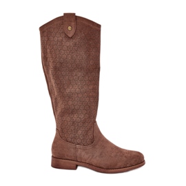 Botas de tacón plano con un patrón de trabajo abierto S.Barski Hy51-062 Brown marrón