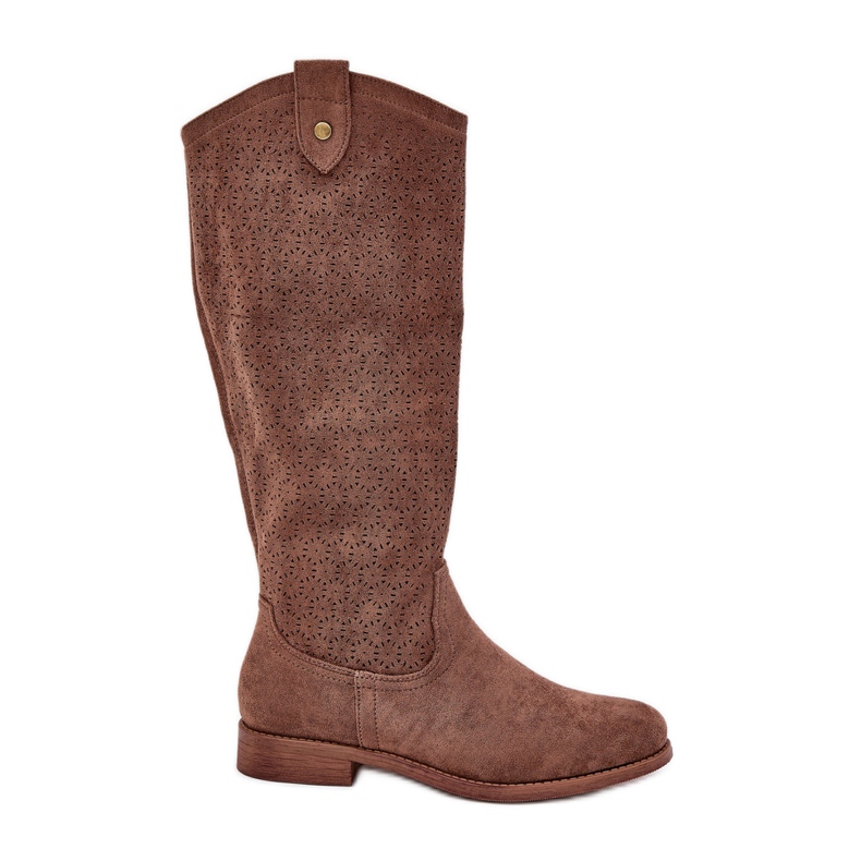 Botas de tacón plano con un patrón de trabajo abierto S.Barski Hy51-062 Brown marrón