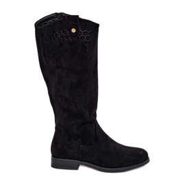S.Barski Botas de tacón plano con un patrón de trabajo abierto S. Barski Hy51-062 Negro