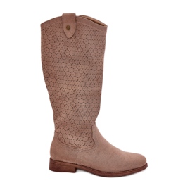 Botas de tacón plano con un patrón de trabajo abierto S.Barski Hy51-062 beige