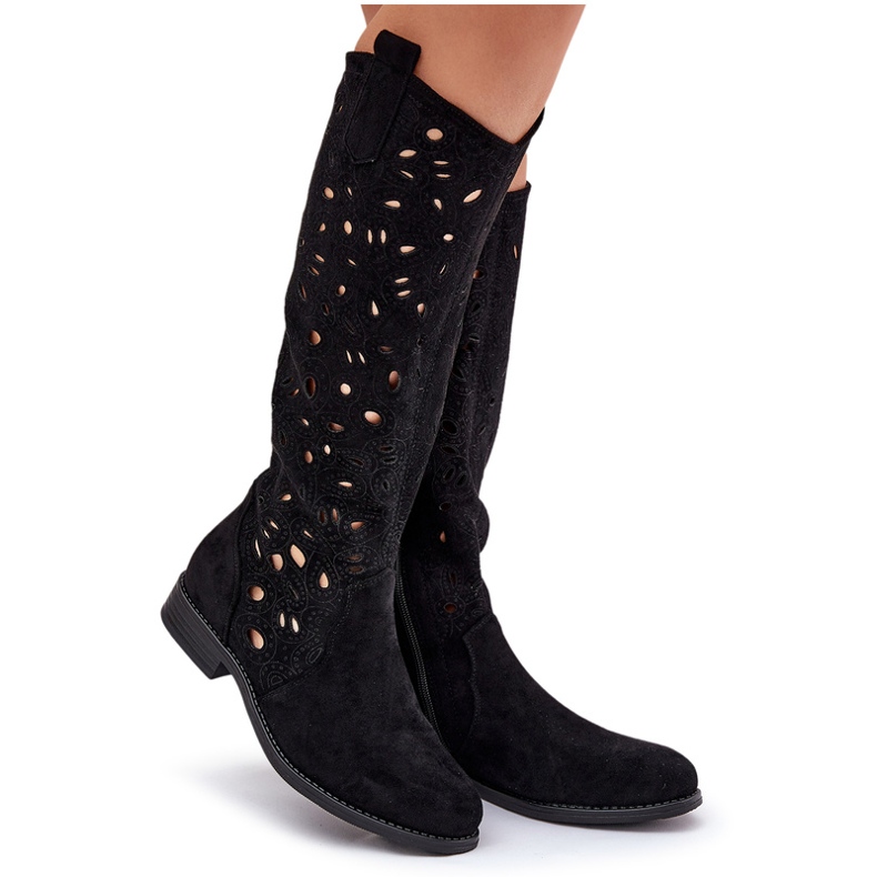 S.Barski Hy51-176 botas planas con botas de trabajo abiertos negro S.Barski Hy51-176 botas planas con botas de trabajo abiertos negro