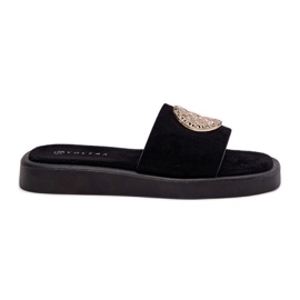 Zapatillas para mujeres con una decoración dorada negra negro