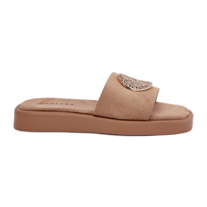 Zapatillas para mujeres con una decoración dorada beige